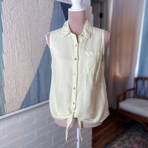 Ellen Tracy Linen and Cotton Yellow Striped Tank Top